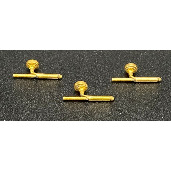 Round Shirt Studs Set of Three Gold Tone VINTAGE - Picture 2 of 2